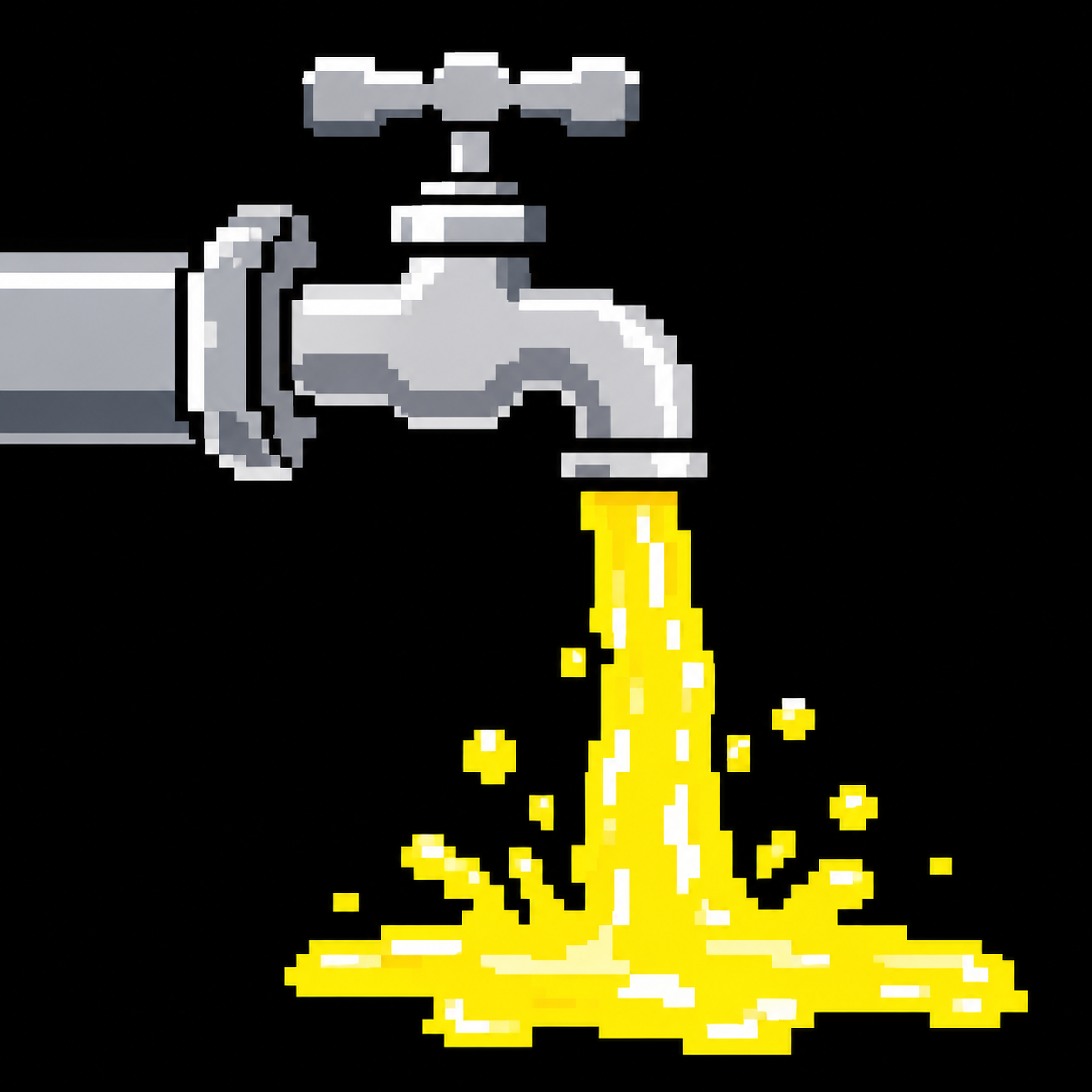 LEAK pixel faucet pouring a bright yellow stream